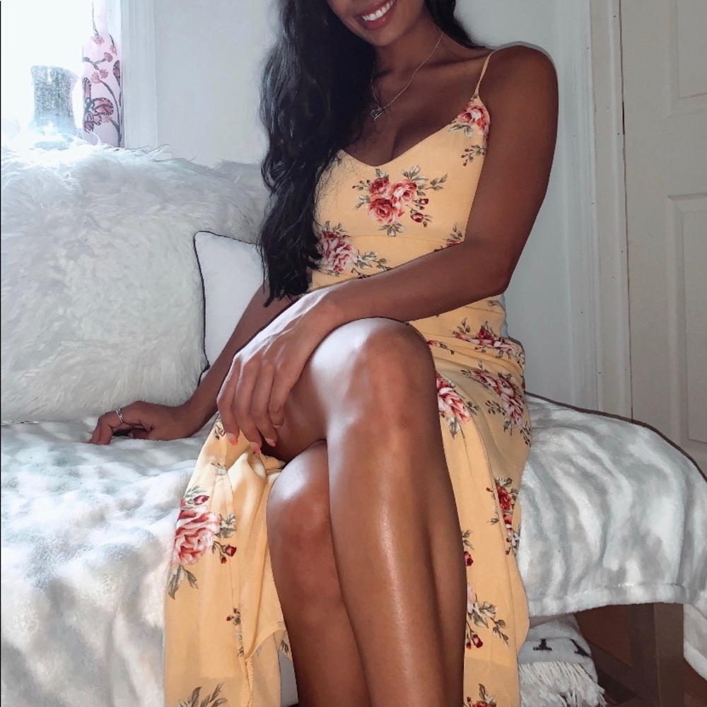 FOREVER 21 yellow floral midi dress - Picture 2 of 3